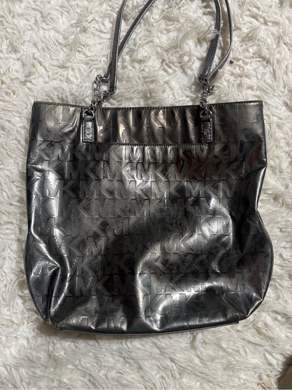 Michael Kors Metallic Black Logo-Embossed Tote Bag - Women's Shoulder Bag